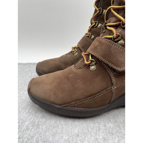 Timberland Womens Size 7.5 M Brown Leather Laces Up Hidden Wedge Fashion Boots - Picture 4 of 16